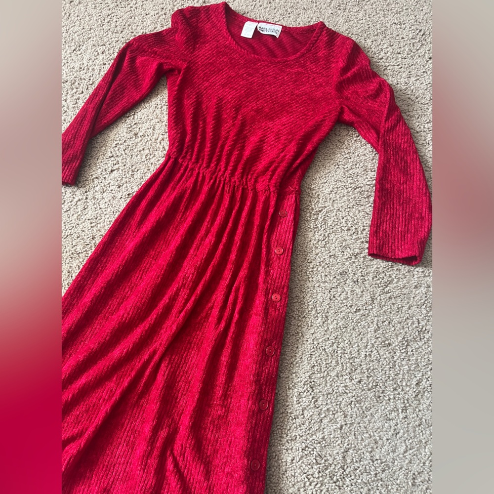 Vintage 80s Melissa Petites Red Knit Midi Dress Size 6